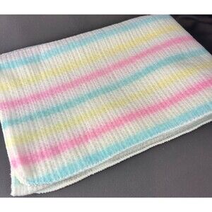 NOS Vtg Cannon Mills Wisper Acrylic Baby Blanket Pastel Stripe 32 x 40